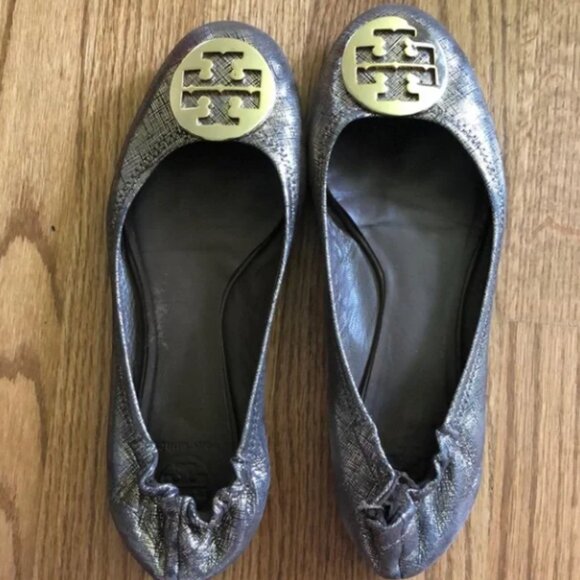 Tory Burch Miller Ballet Flats Metallic Thatch Reva SZ 10.5 - Picture 4 of 6